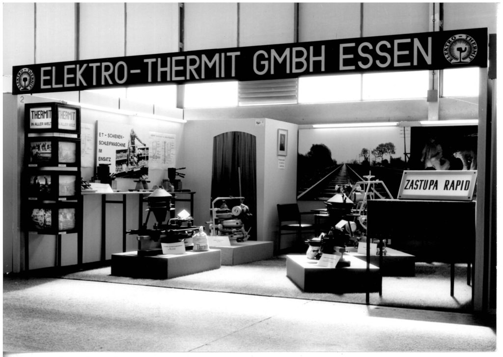 Booth of Elektro-Thermit GmbH Essen at the traffic exhibition in Zagreb, 1969